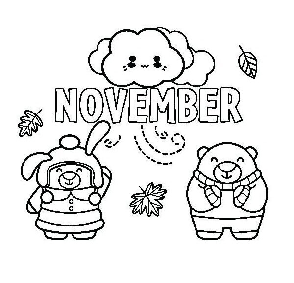 Online coloring book: The teddy bears coloring page reminds that its already November